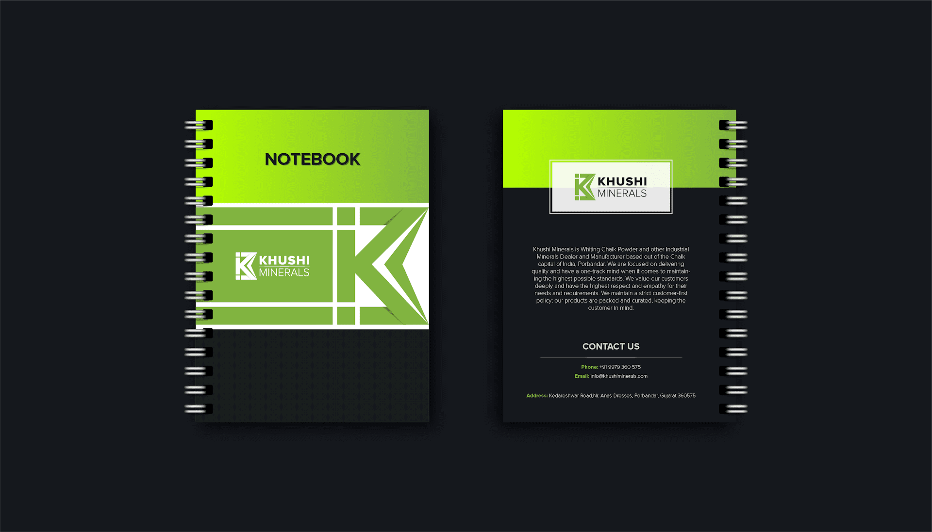 Khushi Minerals Notebook Design