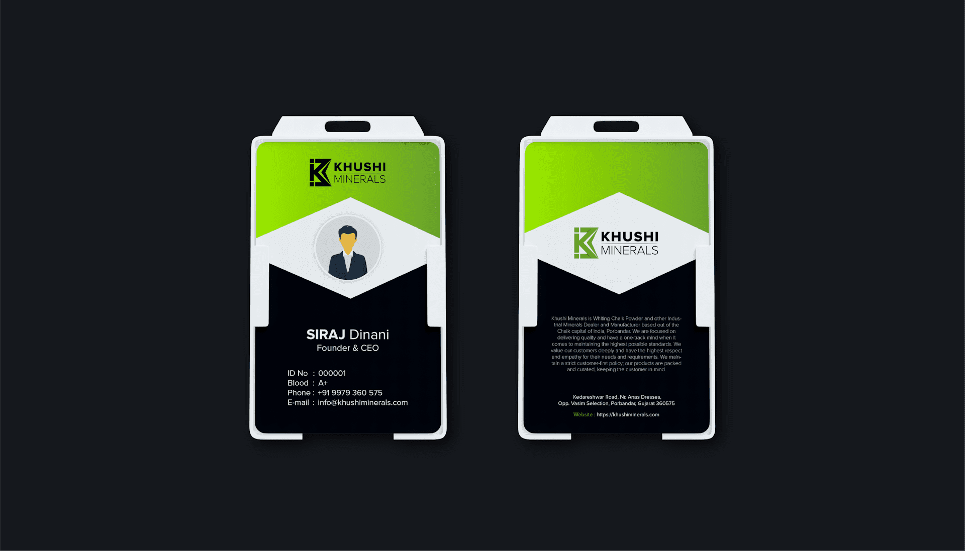 Khushi Minerals Identity Card Design