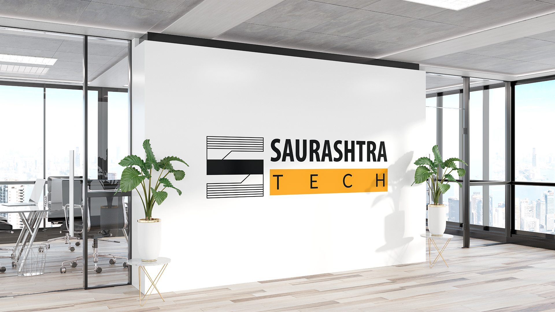 Saurashtra Tech Logo with Wall