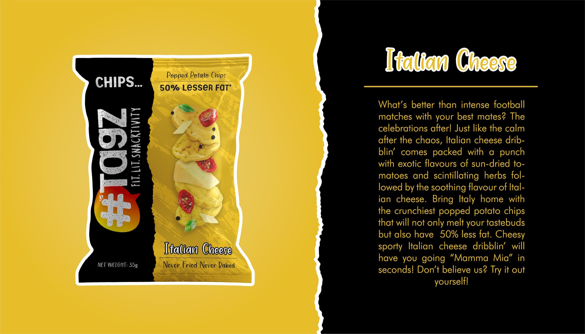 Tagz Snacks Italian Cheese Packing Design
