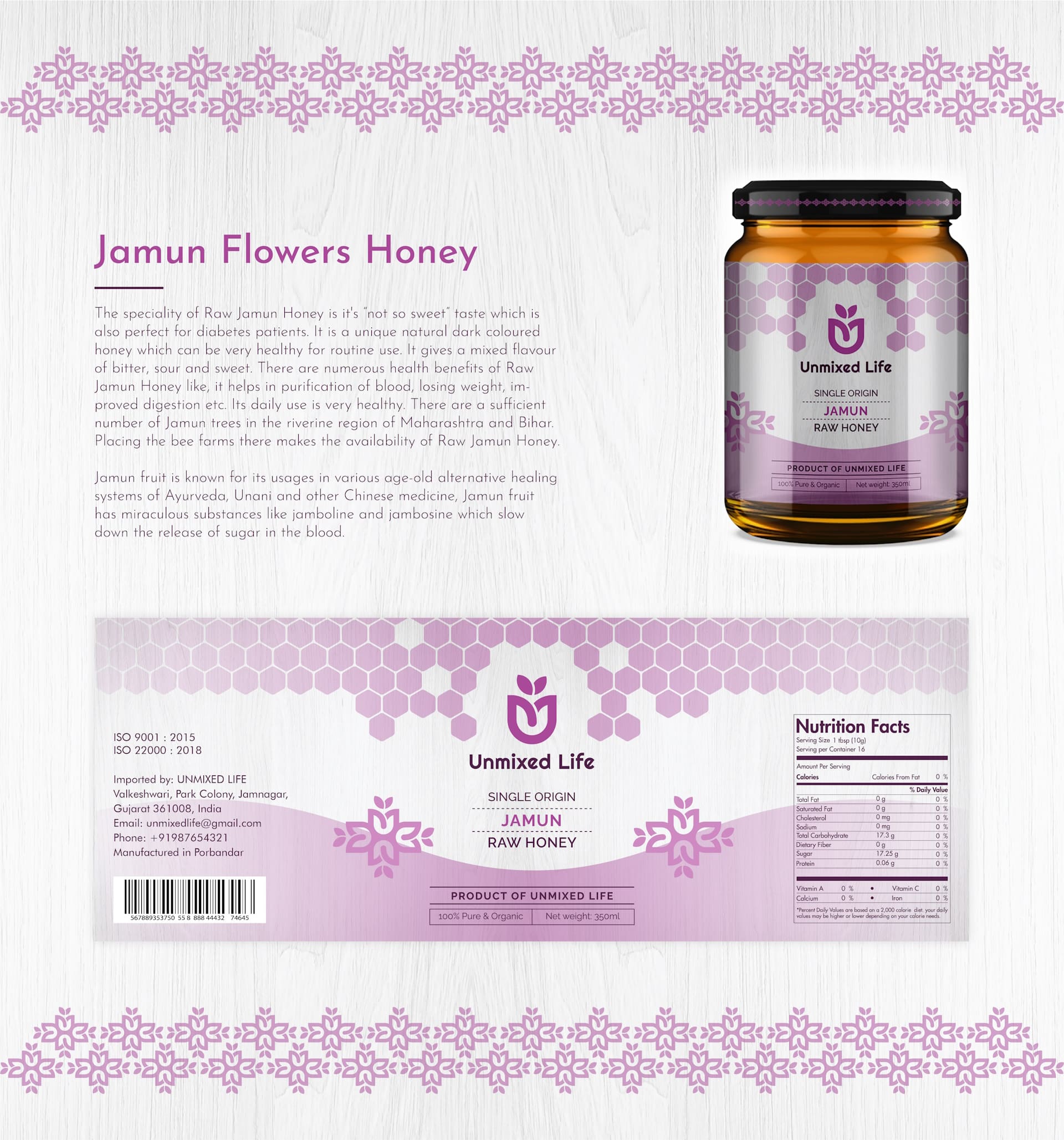 Unmixed Life Jamun Flowers Honey Package Design