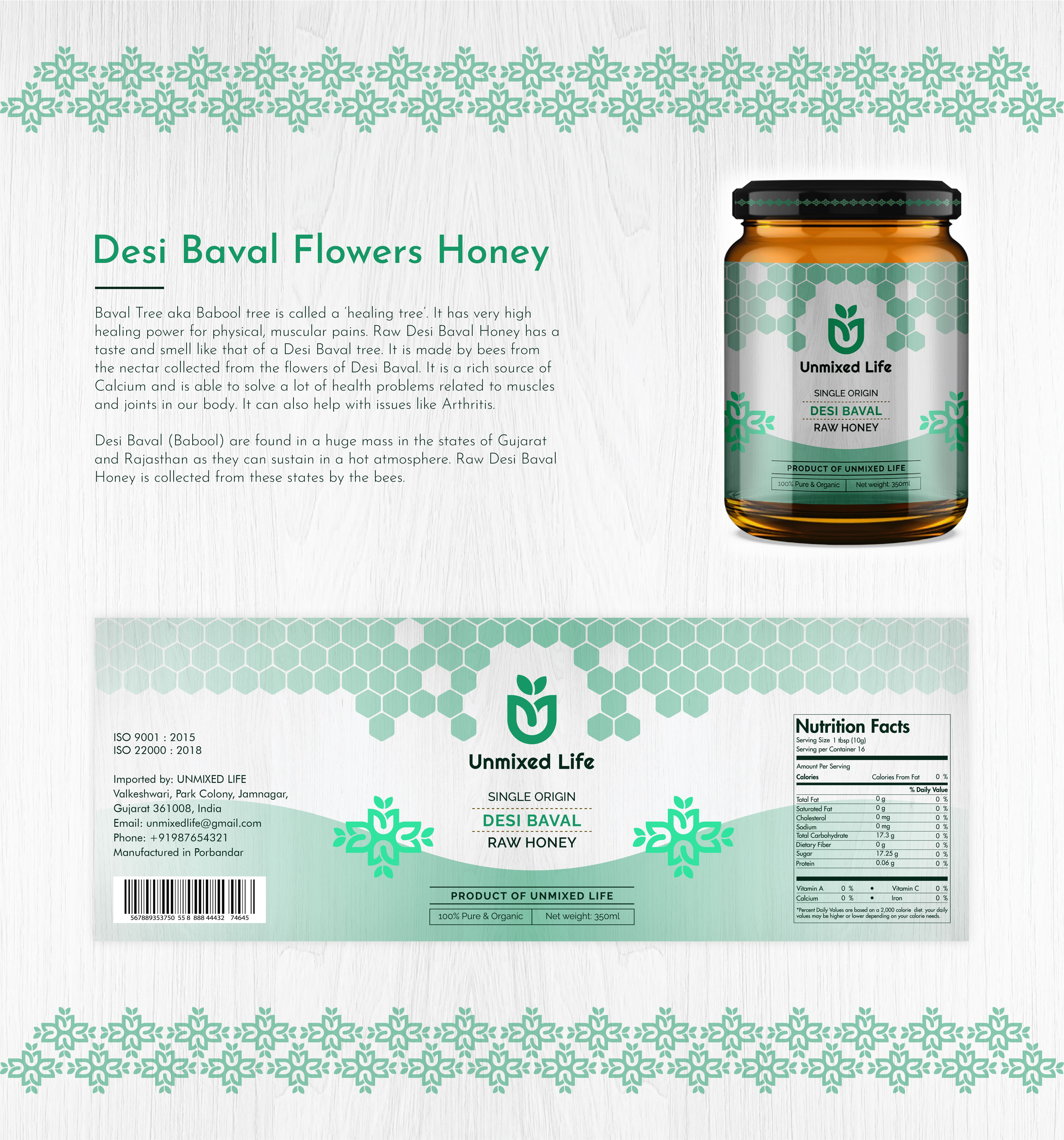 Unmixed Life DesiBaval Flowers Honey Package Design