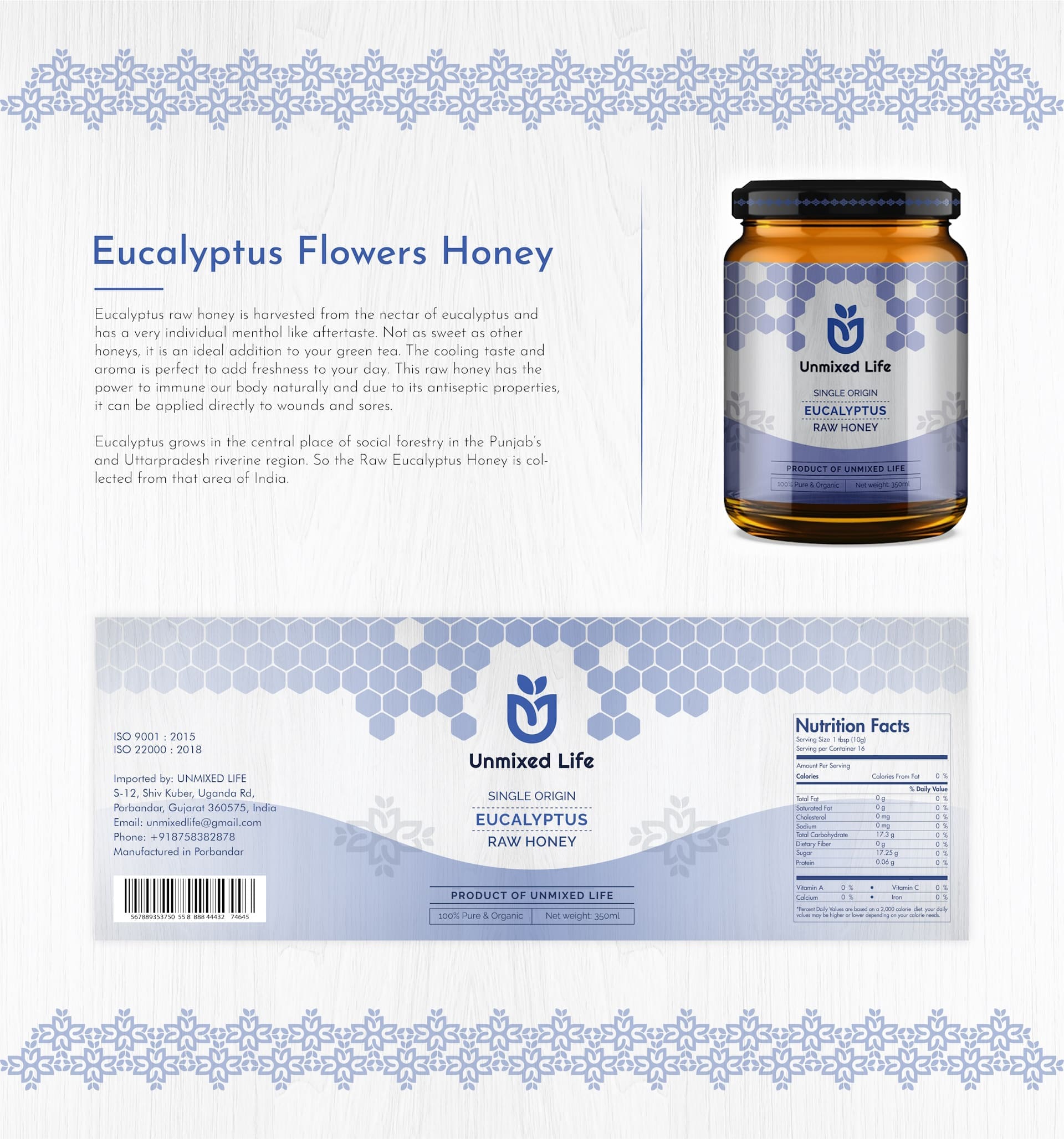Unmixed Life Eucalyptus Flowers Honey Package Design