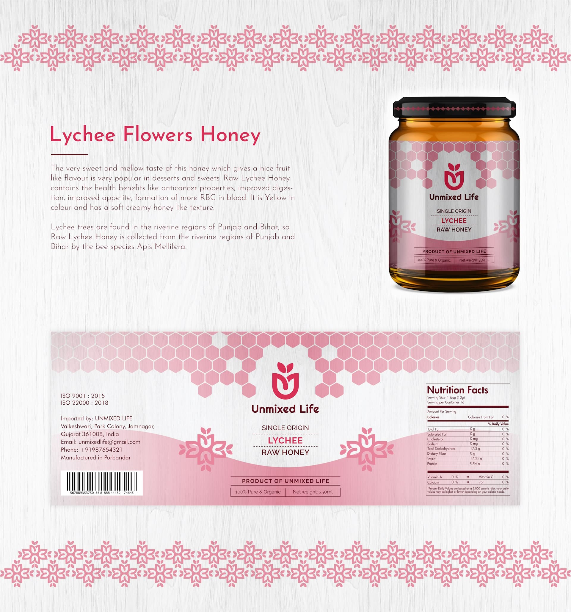 Unmixed Life Lychee Flowers Honey Package Design